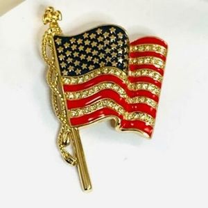 Monet Enameled Rhinestone American Flag Brooch United We Stand 9/11